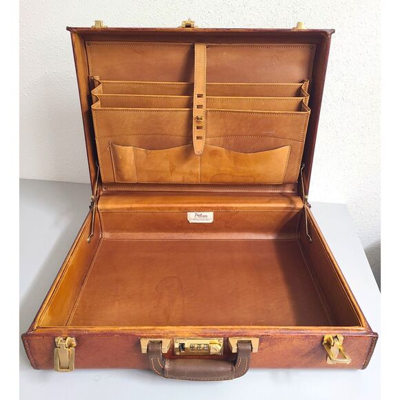 Vintage Atlas Leather Briefcase Attache Hardshell with Combo Lock Business Case - Picture 1 of 15